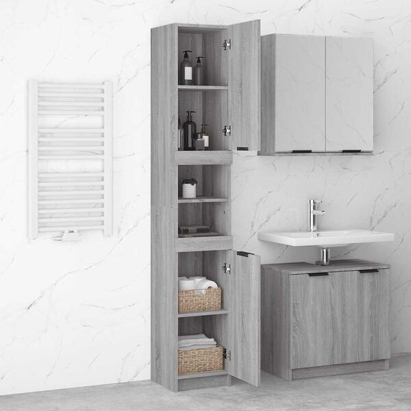 vidaXL Badschrank Grau Sonoma 32x34x188,5 cm Holzwerkstoff