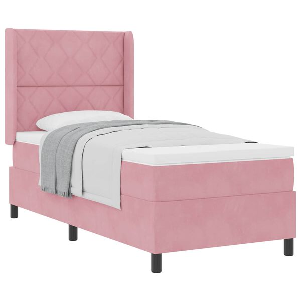 vidaXL Boxspringbett mit Matratze mit Kopfteil Rosa 100 x 200 cm Samt