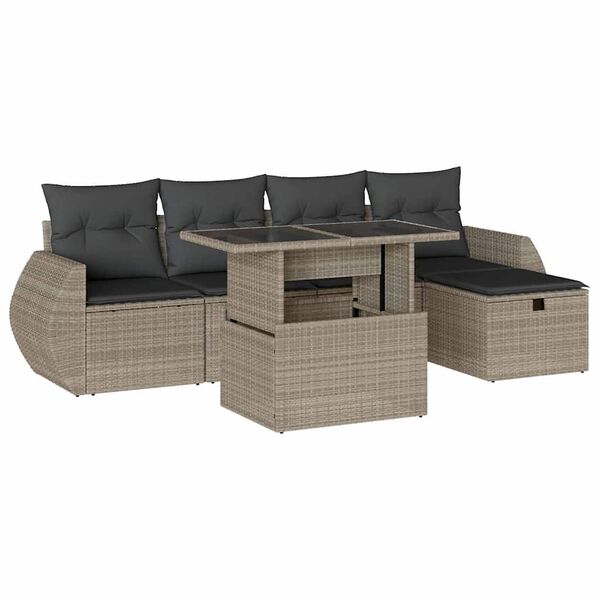 vidaXL 6-tlg. Garten-Sofagarnitur mit Kissen Hellgrau Poly Rattan