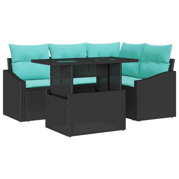 vidaXL Garten-Sofa-Set mit Kissen mit Speicher 6 pcs Schwarz und Creme