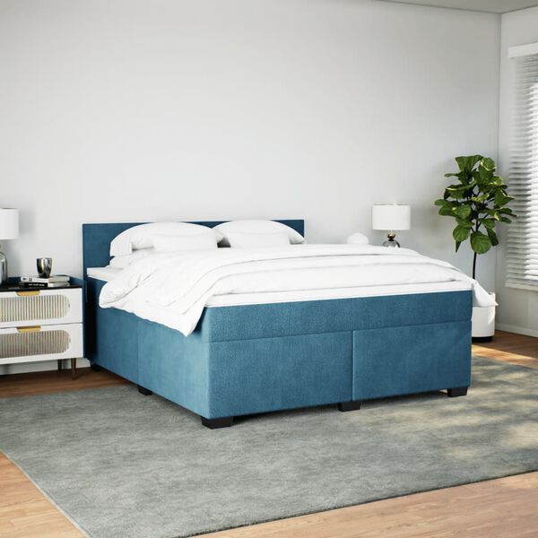 vidaXL Boxspringbett mit Matratze Blau 180x200 cm Samt