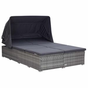 vidaXL 2-Personen-Sonnenliege mit Auflage Poly Rattan Grau
