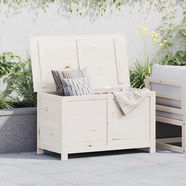 vidaXL Outdoor-Kissenbox Weiß 100x50x56 cm Massivholz Tanne