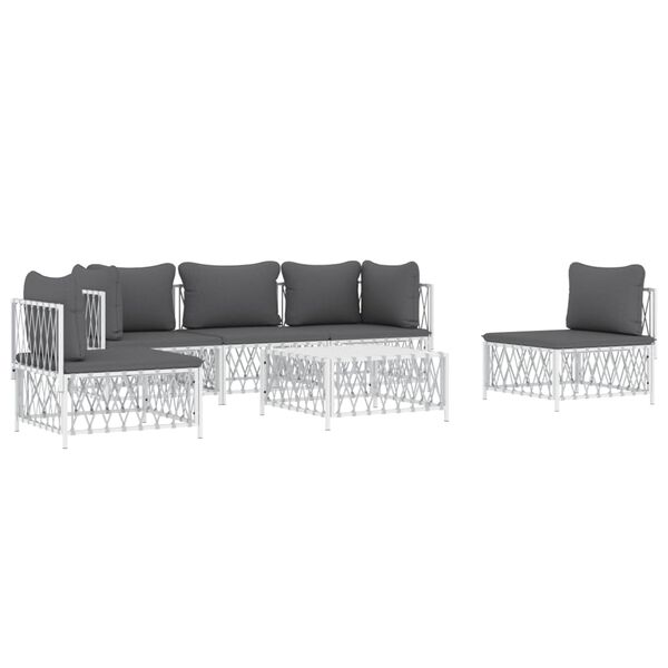 vidaXL 6-tlg. Garten-Lounge-Set mit Kissen Weiß Stahl