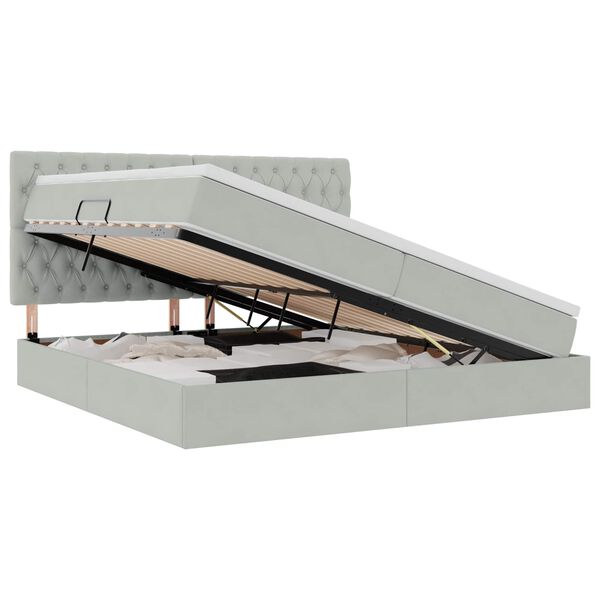 vidaXL Bett mit Stauraum und LED mit LED Hellgrau 200 x 200 cm Samt