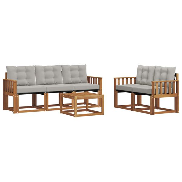 vidaXL Outdoor-Sofagarnitur mit Kissen 6 pcs Nat&uuml;rlich und Hellgrau