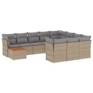 vidaXL 11-tlg. Garten-Sofagarnitur mit Kissen Beige Poly Rattan