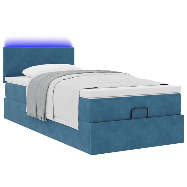 vidaXL Ottoman-Bett mit Matratze & LEDs Dunkelblau 100x200 cm Samt