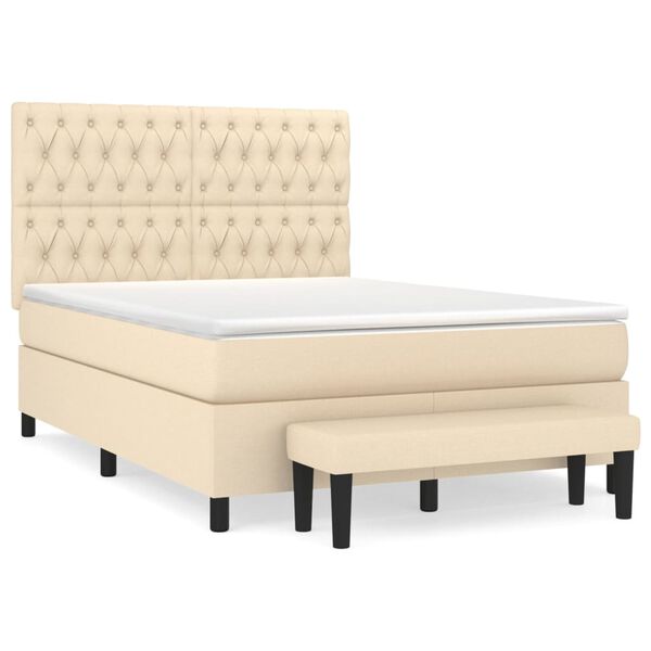vidaXL Boxspringbett mit Matratze Creme 140x200 cm Stoff