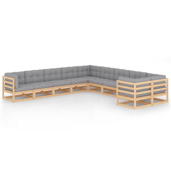 vidaXL 10-tlg. Garten-Lounge-Set mit Kissen Massivholz Kiefer