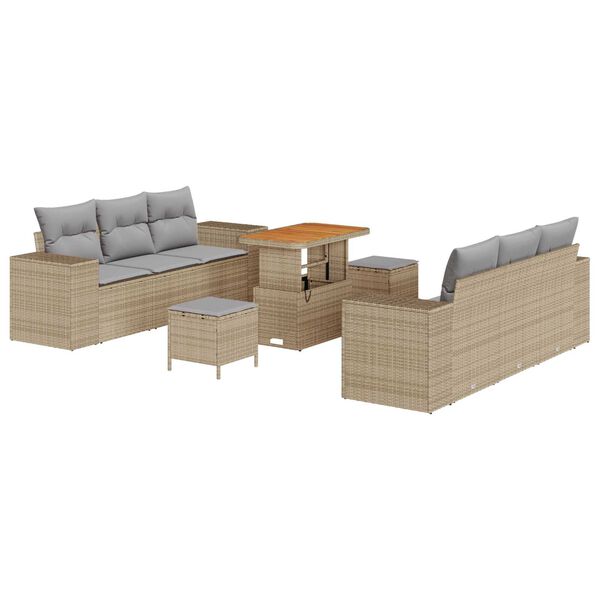 vidaXL Garten-Sofa-Set mit Speicher 9 pcs Beige Poly Rattan