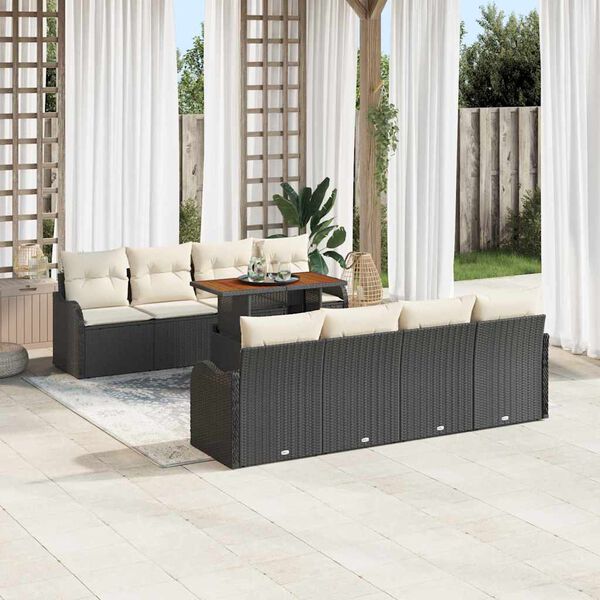 vidaXL Garten-Sofa-Set mit Speicher 9 pcs Schwarz Poly Rattan