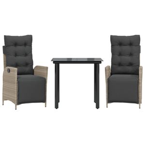 vidaXL 3-tlg. Garten-Essgruppe mit Kissen Hellgrau Poly Rattan