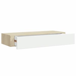 vidaXL Wandmontiertes Schubladenregal Eiche und Wei&szlig; 60 x 23,5 x 10 cm MDF