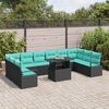 vidaXL Garten-Sofa-Set mit Kissen 11 pcs Schwarz und Blau Poly-Rattan
