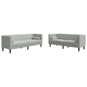 vidaXL 2-tlg. Chesterfield-Sofa-Set mit Nackenrollen Hellgrau Samt