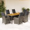vidaXL 7-tlg. Garten-Bistro-Set mit Kissen Grau Poly Rattan