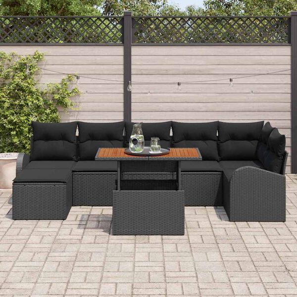 vidaXL Garten-Sofa-Set mit Kissen 8 pcs Schwarz