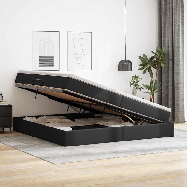 vidaXL Aufbewahrungsbett mit Matratze Schwarz 200 x 200 cm Kunstleder