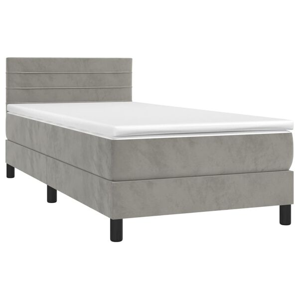 vidaXL Boxspringbett mit Matratze & LED Hellgrau 90x200 cm Samt