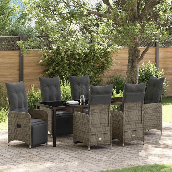 vidaXL Garten Essgruppe mit Kissen 7 pcs Grau Poly-Rattan