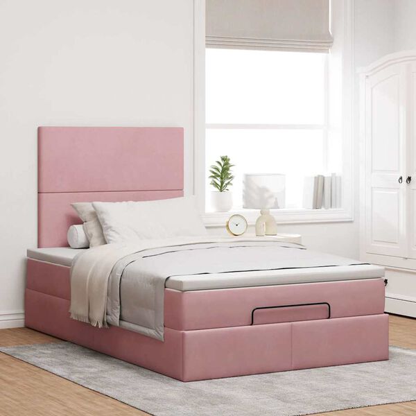 vidaXL Ottoman-Bett mit Matratzen Rosa 120x190 cm Samt