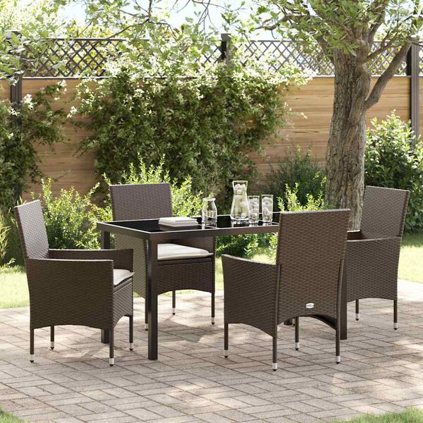 vidaXL Garten Essgruppe mit Kissen 5 pcs Braun Poly-Rattan