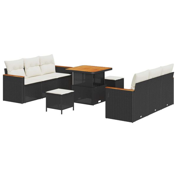 vidaXL Gartensofa-set mit Kissen 11 pcs Schwarz und Creme Poly-Rattan