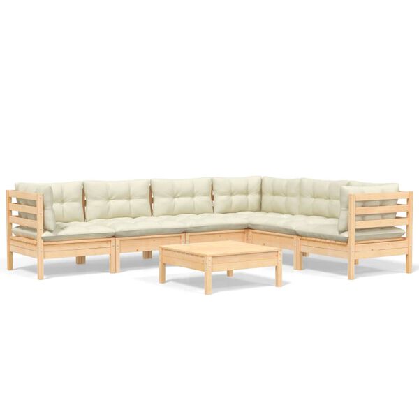 vidaXL 7-tlg. Garten-Lounge-Set mit Creme Kissen Massivholz Kiefer