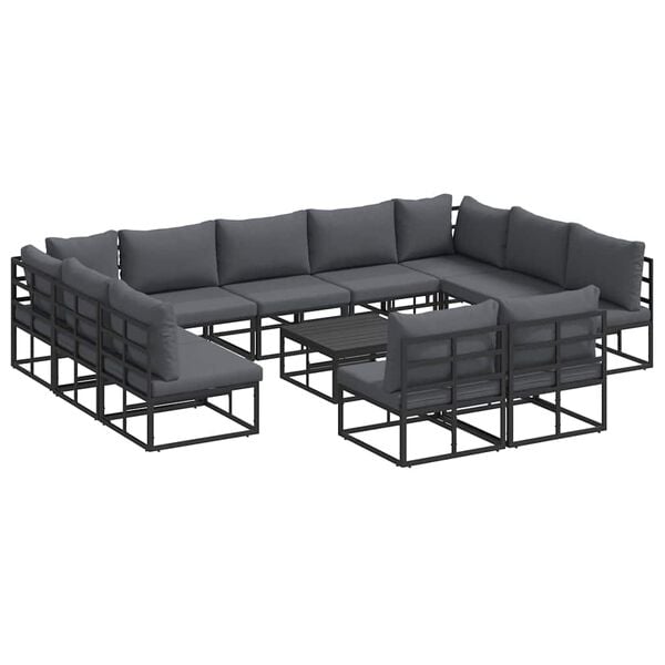 vidaXL Gartensofa-set mit Kissen 12 pcs Schwarz Aluminium