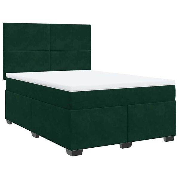 vidaXL Boxspringbett mit Matratze Dunkelgr&uuml;n 140x190 cm Samt