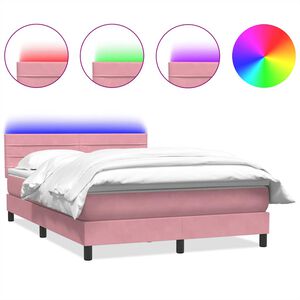 vidaXL Boxspringbett mit Matratze & LED Rosa 140x220 cm Samt