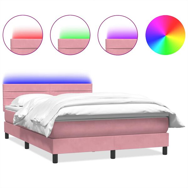 vidaXL Boxspringbett mit Matratze & LED Rosa 140x220 cm Samt
