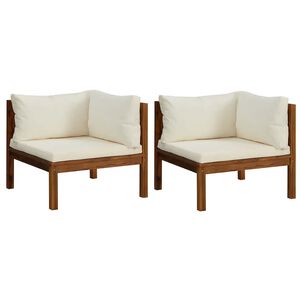 vidaXL Ecksofas 2 Stk. mit Cremewei&szlig;en Kissen Massivholz Akazie