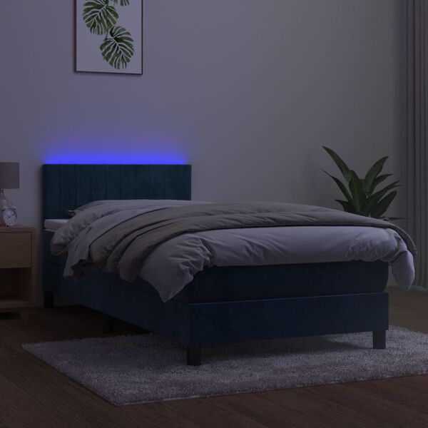 vidaXL Boxspringbett mit Matratze & LED Dunkelblau 100x200 cm Samt