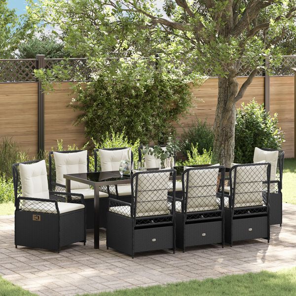 vidaXL Garten Essgruppe 9 pcs Schwarz Poly-Rattan