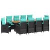 vidaXL Outdoortisch-Set 11 stk. Schwarz und T&uuml;rkis Poly-Rattan