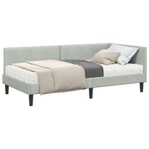 vidaXL Eckbettgestell mit Matratze 2 stk. Hellgrau 80 x 200 cm Samt