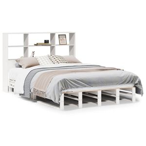 vidaXL Massivholzbett mit Regal ohne Matratze Wei&szlig; 160x200 cm