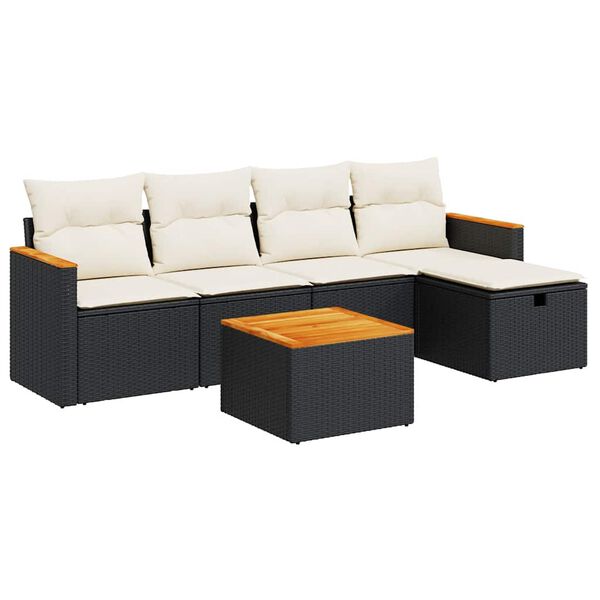vidaXL 6-tlg. Garten-Sofagarnitur mit Kissen Schwarz Poly Rattan