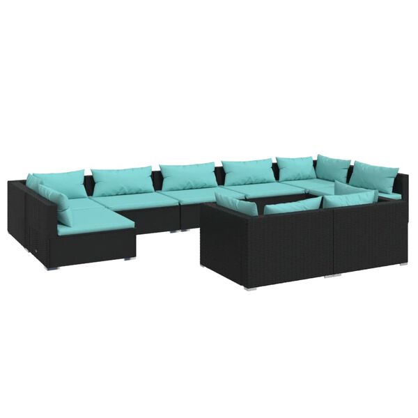 vidaXL 9-tlg. Garten-Lounge-Set mit Kissen Schwarz Poly Rattan