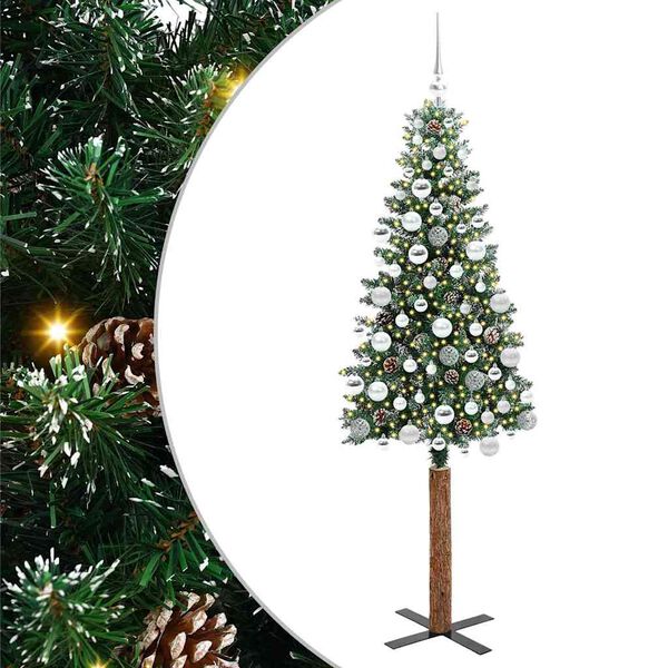 vidaXL Schlanker Weihnachtsbaum mit 300 LEDs mit Ständer Grün 180 cm