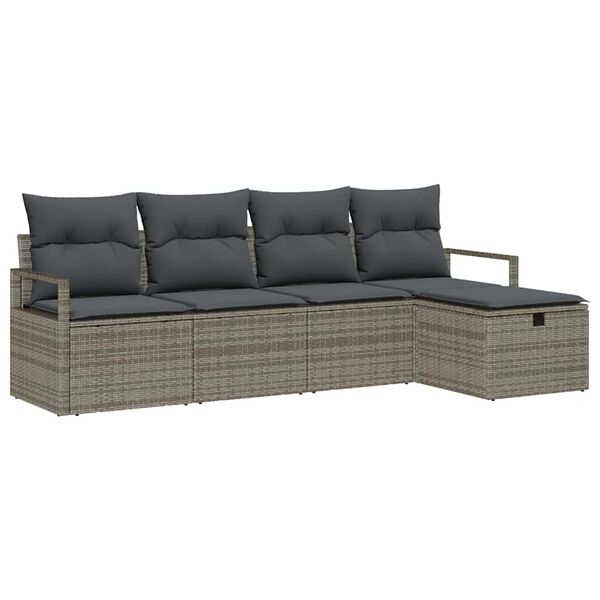 vidaXL Sofa Set mit Kissen mit Speicher Grau Poly-Rattan