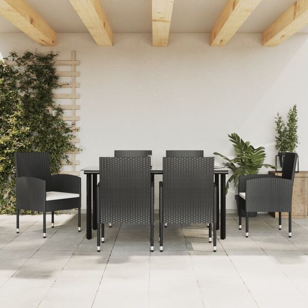 vidaXL 7-tlg. Garten-Essgruppe Schwarz Poly Rattan und Stahl