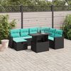 vidaXL 8-teiliges Gartensofa-Set mit Kissen, schwarzes Polyrattan
