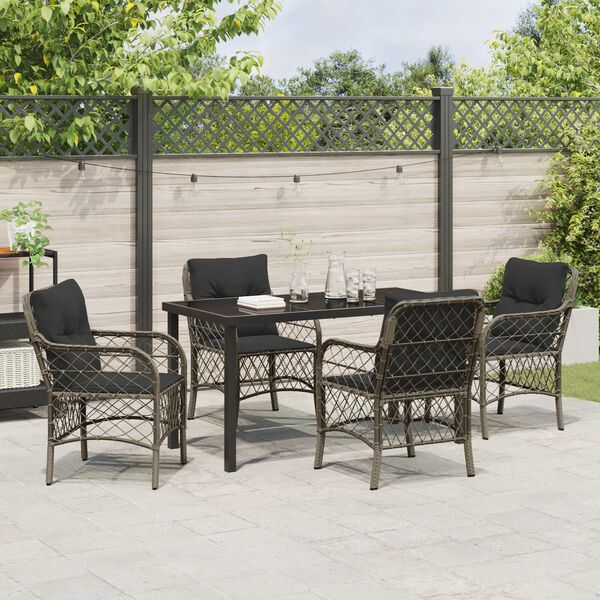 vidaXL Garten Essgruppe mit Kissen 5 pcs Grau Poly-Rattan