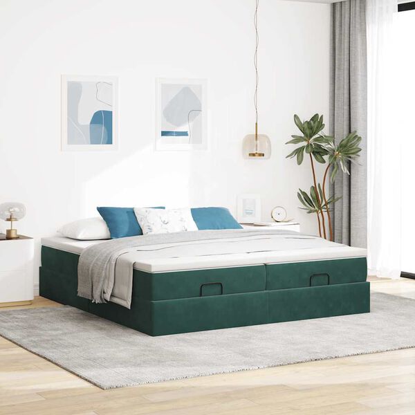 vidaXL Ottoman-Bett mit Matratzen Dunkelgr&uuml;n 160x200 cm Samt
