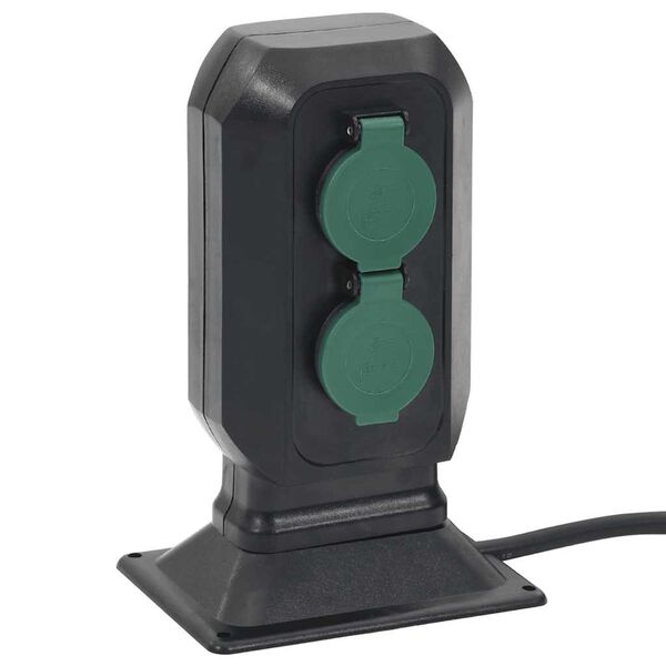 vidaXL Au&szlig;ensteckdose mit Erdspie&szlig; 4-fach Schwarz Gr&uuml;n 15,5x11x24 cm