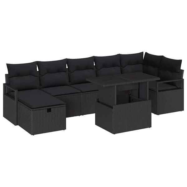 vidaXL Garten-Sofa-Set mit Kissen 8 pcs Schwarz Poly Rattan