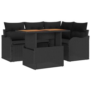 vidaXL Gartensofa-set mit Kissen 5 pcs Schwarz Poly-Rattan